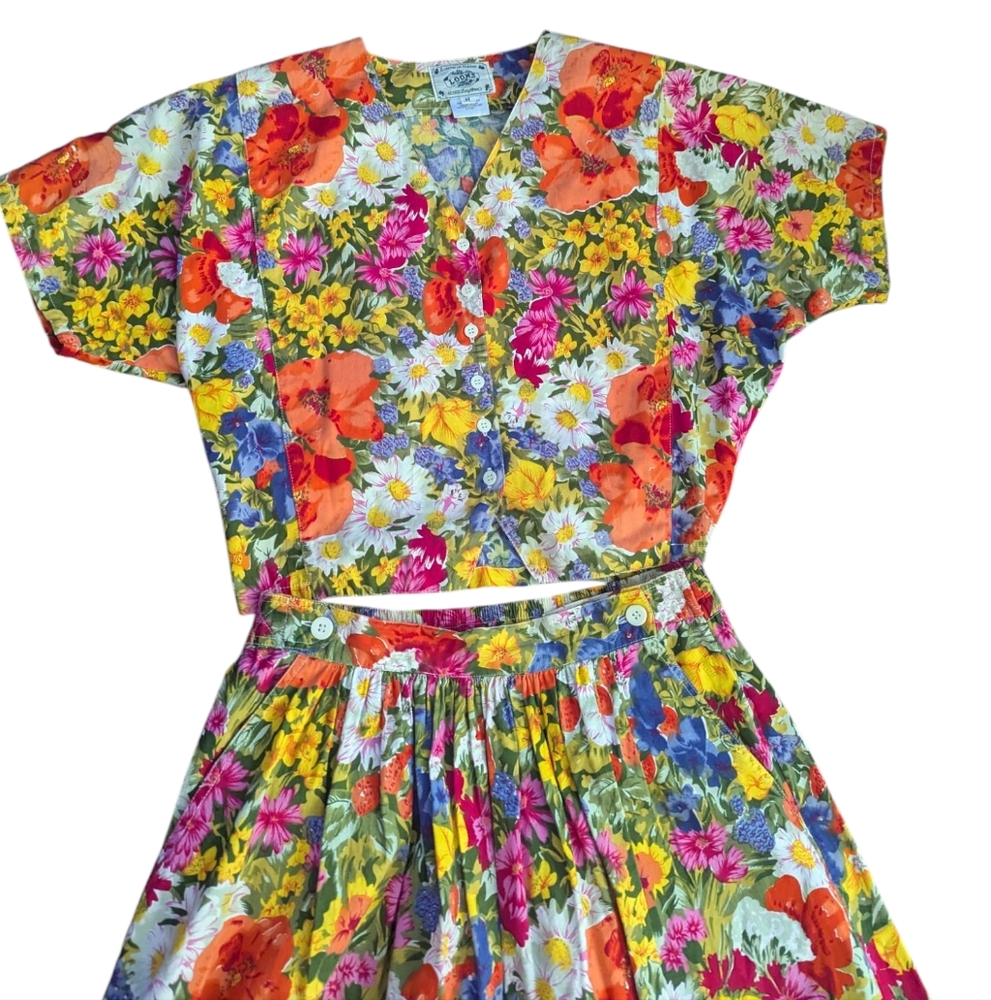 Vintage Floral Multicolor Skirt & Matching Top - Picture 11 of 13